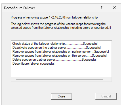Deconfigure Failover Successful ekranı