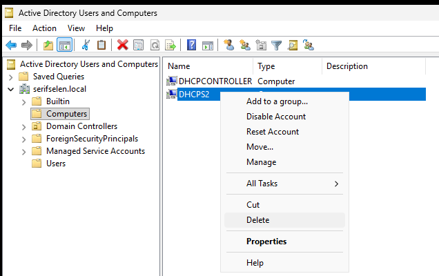 Active Directory'den DHCPS2 silme